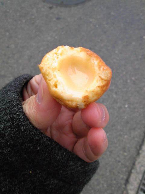 中が半生だった福玉焼きの断面
