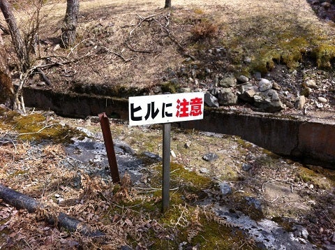 ヒルに注意の看板